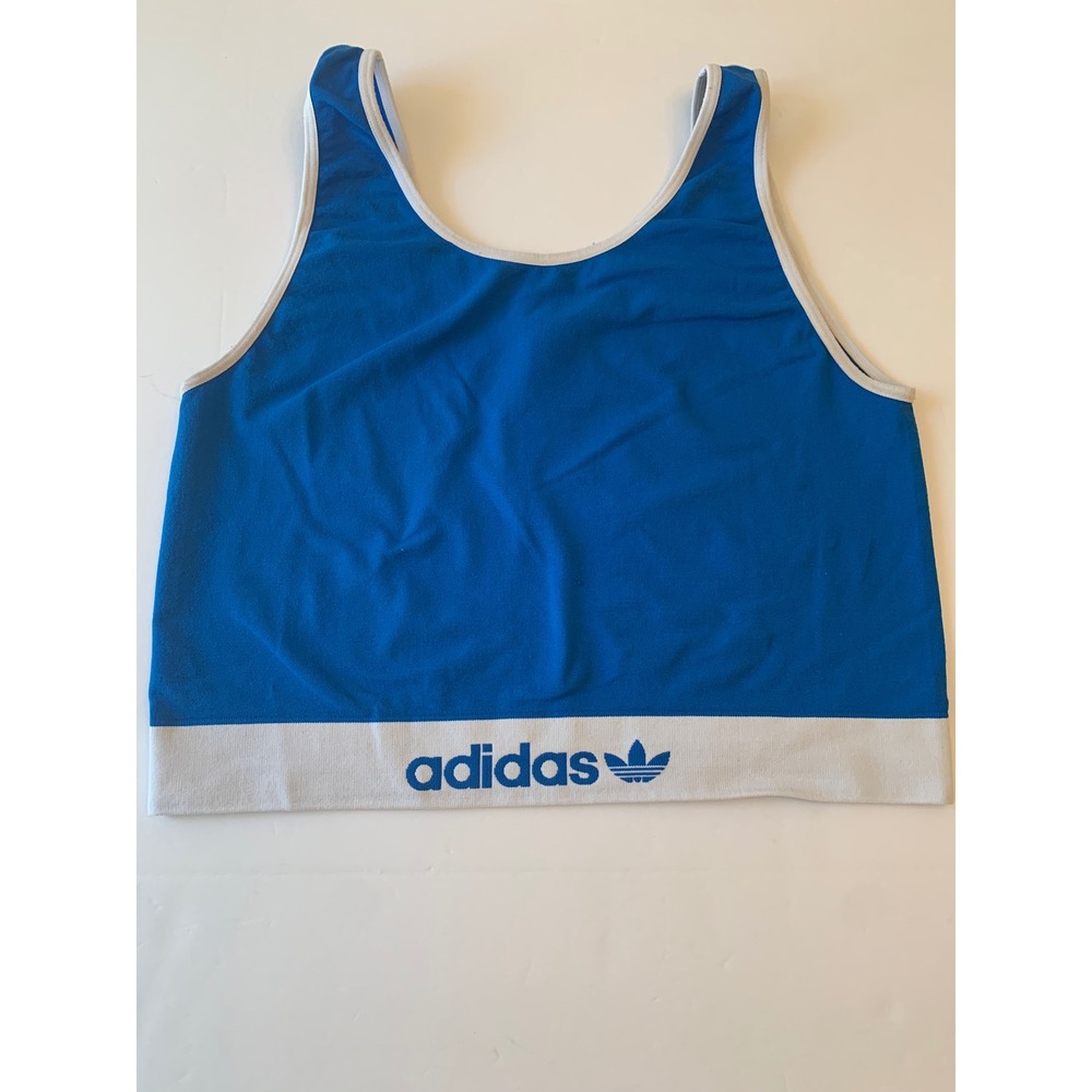 Adidas Originals Women Blue Seamless Trefoil Logo Crop Top Bralette Size L